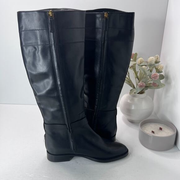 Tory Burch Everly Leather Riding Boots Side Zipper Black Women's 7M NWOB - Picture 5 of 9